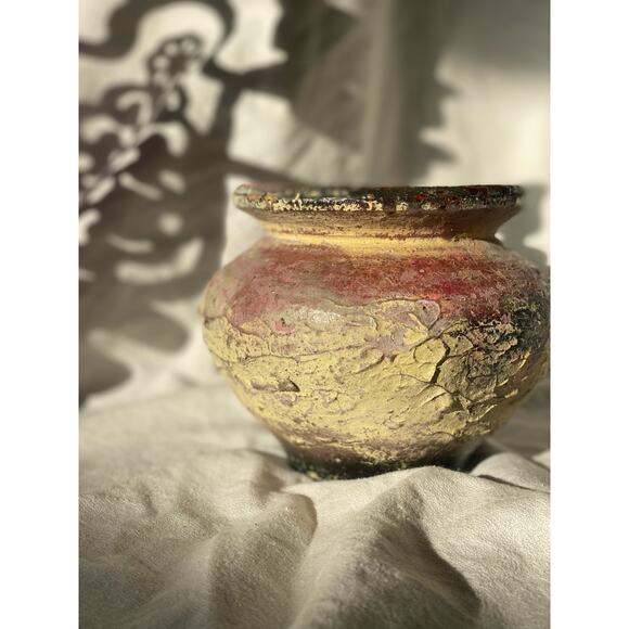 Neutral and Purple Rustic Textured Pottery Vessel vase ceramic Spanish Euro boho - Picture 11 of 16
